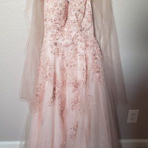 Pink floral beading prom dress